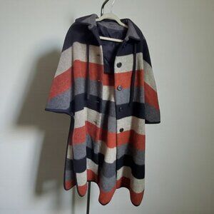 Vintage 1960's Bickler Gray and Rust Wool Blanket Cape Coat Made in England